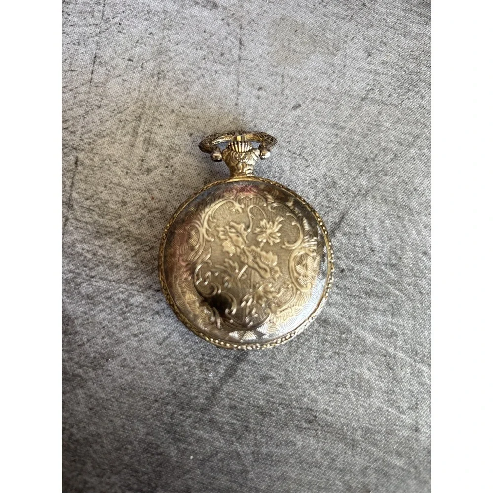 Spaltec Automatic Pocket Watch Gold Tone White Dial Train Motif Mechanical Mens